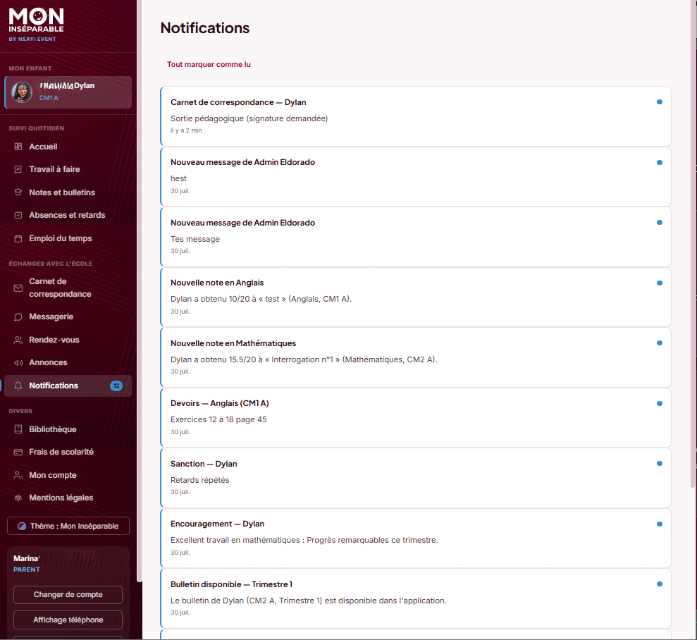 Notifications Mon Inséparable